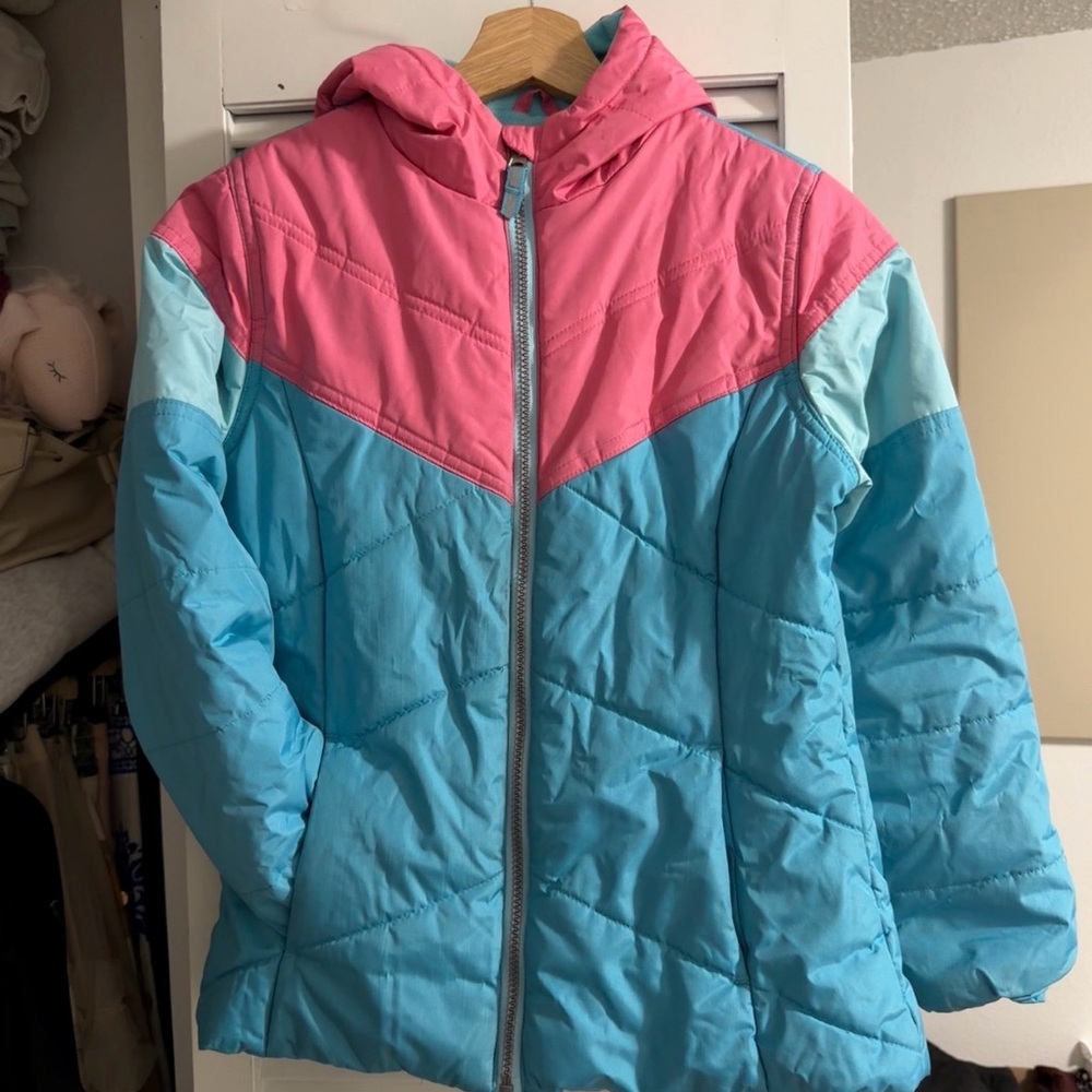 Waterfront Aqua & Pink Puffer Jacket | Y2K Ski-Core | Youth 10/12 (Fits XS–S)